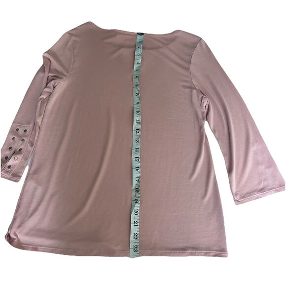 Chico's Womens Size 0 peach round neck 3/4 sleeves studded shirt - Picture 7 of 7